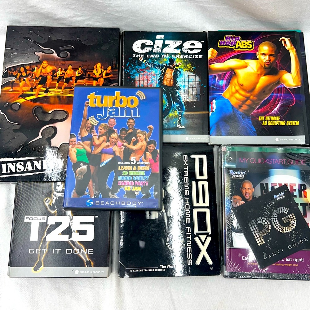 Bulk Lot Of Beachbody Workout DVD's P90X Cize Insanity T25 Rockin Body Turbo Jam